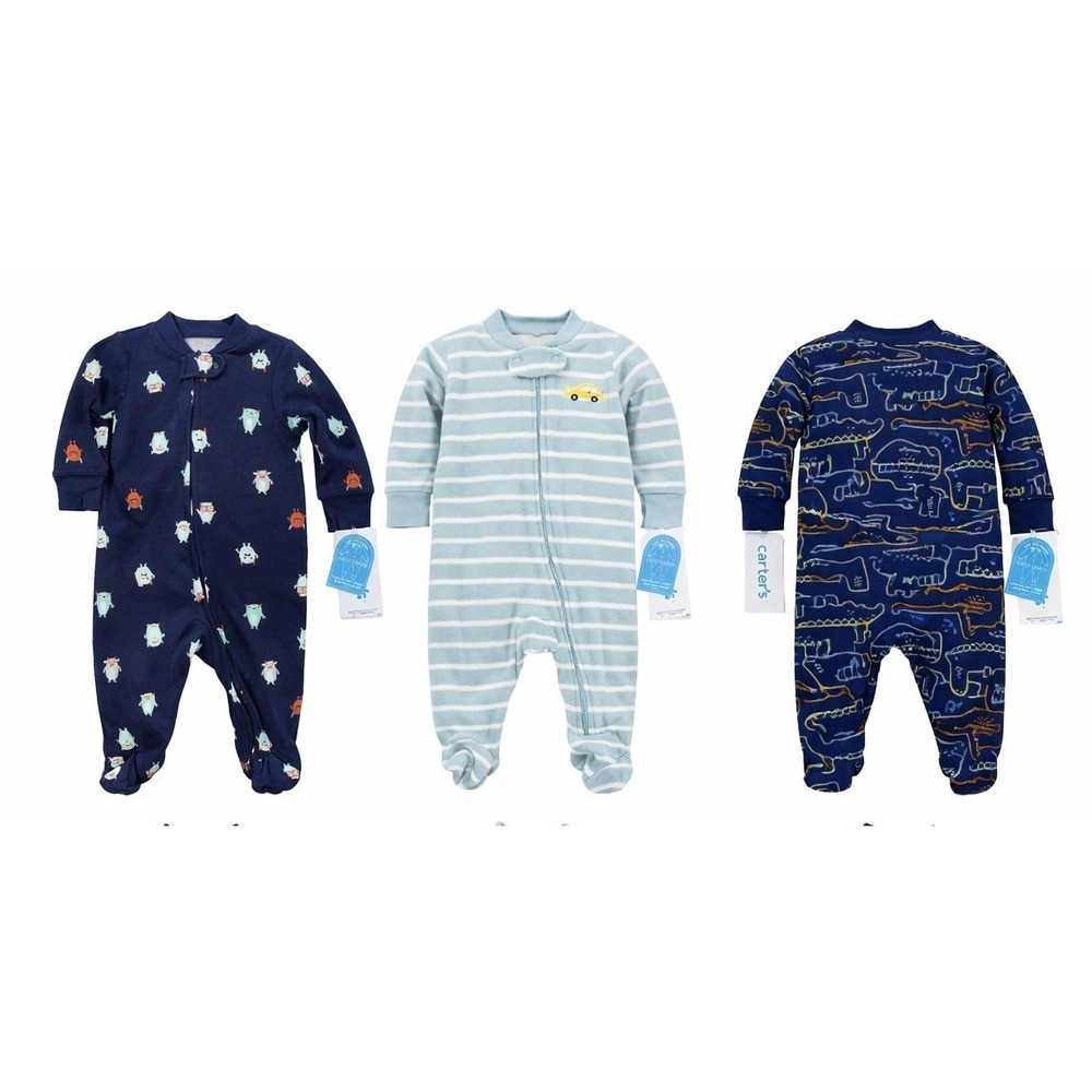 New Carter's Baby Boys 3 Month Fleece Footed Blanket Sleeper 2‎ Way Zip Lot Of 3